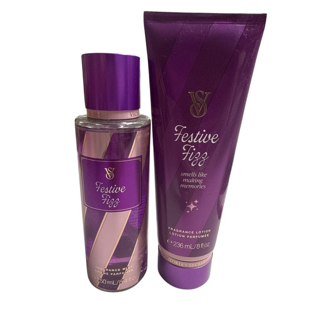 Victoria Secret Festive Fizz Body Mist 8.4 Oz And Body Lotion 8 Oz Set